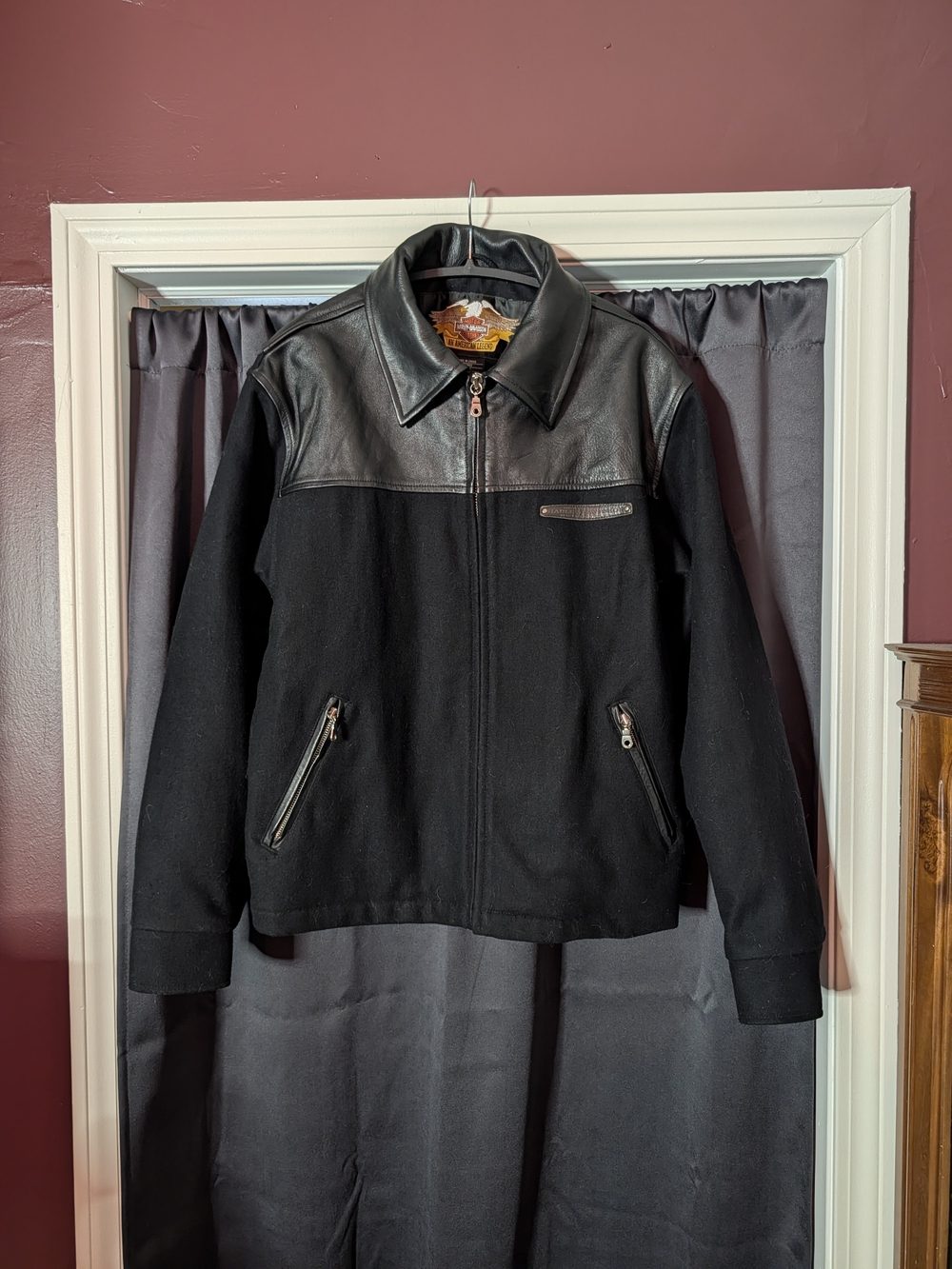 Harley-Davidson Vintage Black Wool Leather Single Rider Mens Moto Jacket M